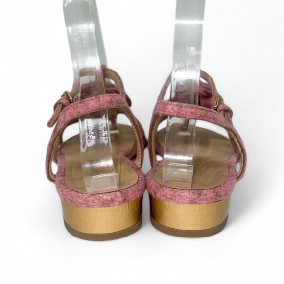 Authentic CHANEL Dusty Pink Tweed CC Logo Camellia Flower Sandals Size E… - Picture 9 of 14